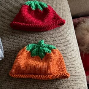 Baby Tomato and Pumpkin Knit Hats